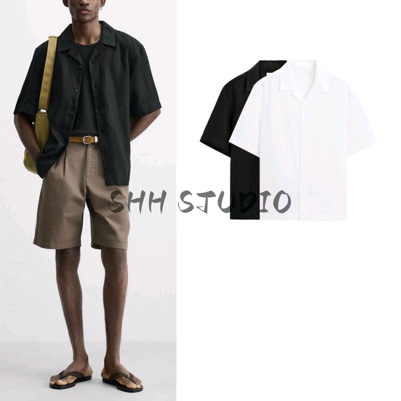 Summer New Men's Wear Lapel Short Sleeve Casual Simple and Comfortable Linen Blended Shirt Tops 3090123