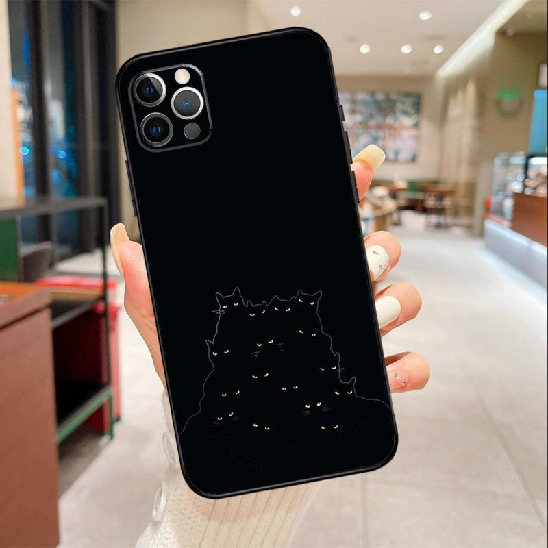 

Black Cats Ink Cute Pet Witch Art Phone Case For iPhone 17 16 15 14 13 11 12 Pro Max mini 16 Plus 16e 17 Air Protective Cover iPhone 15Pro MAX