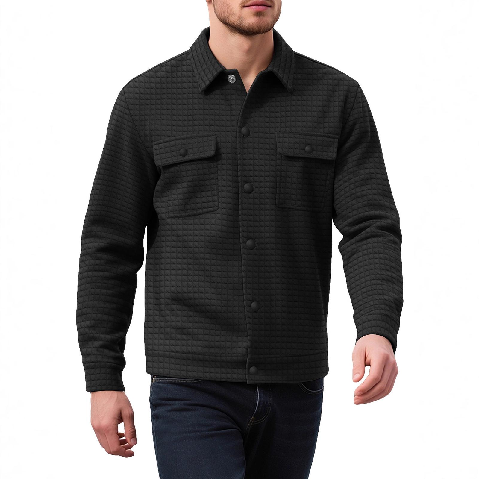 Men s Checkered Lapel Jacket with Buttons and Two Pockets for Casual M