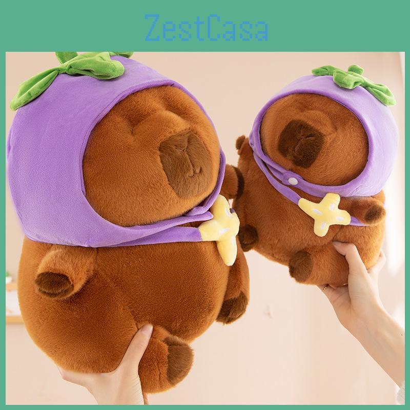 Hat Eggplant Capybara Plush Toy Stuffed Doll Cartoon Home Decoration Gift Kids