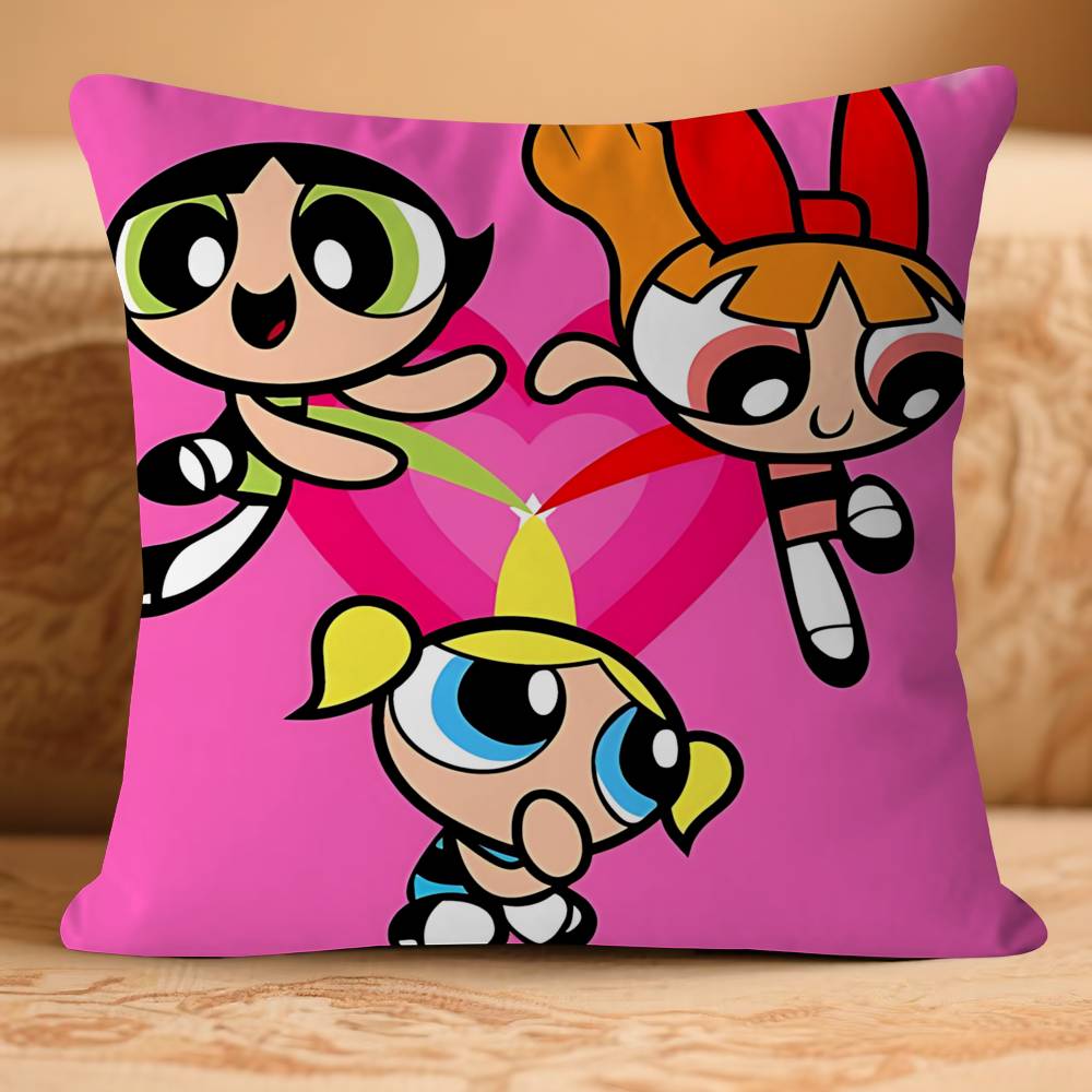 PowerpuffS Anime Girls Pillow Case Removable Washable Cushion Cover – All-Season Soft Linen