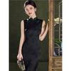 Black Sleeveless Jacquard Qipao: Retro, Elegant Spring/Summer Dress for Women