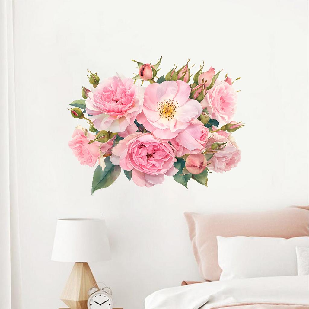 Creative Painting Pink Flower Wall Stickers Self Adhesive Decals for Living Room Bedroom Hallway Home Decor