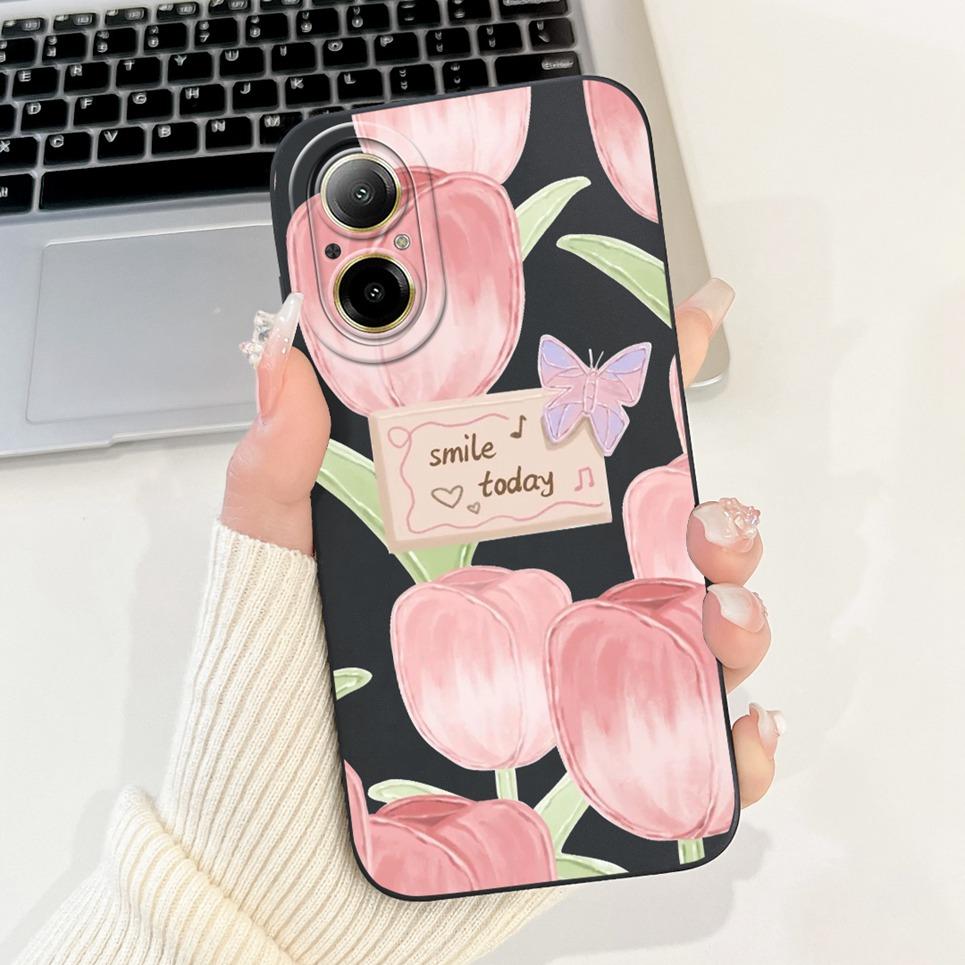 For Realme C67 4G RMX3890 Back Cover Realme C67 5G Case Girly Flower Butterfly Fashion Funda Soft Liquid Silicone Bumper Etui