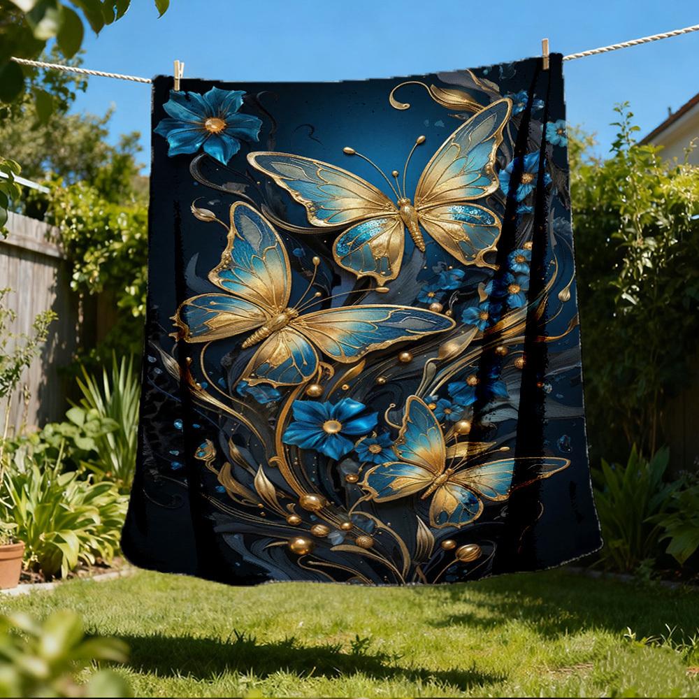 

1 шт. Плед с бабочками и цветами для улицы, Мягкий и удобный плед, Повседневный теплый плед для улицы, Хороший подарок на день рождения yy260328089 75x90cm