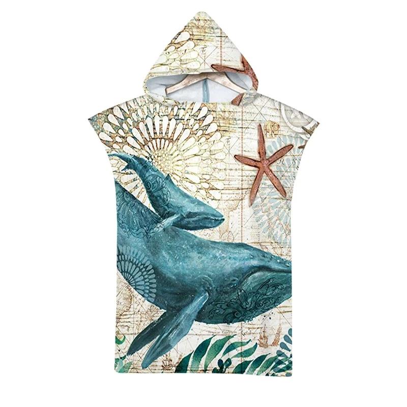 Schnelltrocknender Poncho Meeresschildkröte Strandtuch Hautfreundlich und Weich Bademantel Umhänge Mit Kapuze Bequem Schwimmbad Fitnessstudio Badetücher Kid Size 60x90cm&1pc