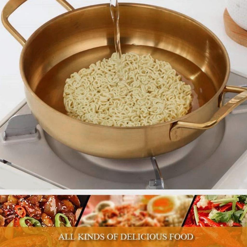 Gold Korean Ramen Pot Stainless Steel Noodle Pot Portable Kitchen Cooking Pot for Household