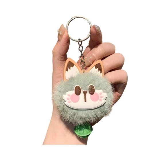 Sleutelhanger Hanger met Bel Bont Vos Gezicht Roze Pootafdrukken Zacht Pluche Sleutelhanger Tassen Rugzakken Decoratieve Accessoires