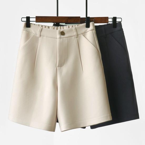 Women Summer Shorts High Waist Suit Shorts Straight Loose Thin Elastic Waist Above Knee Length Pockets Soft OL Style Formal Business Shorts