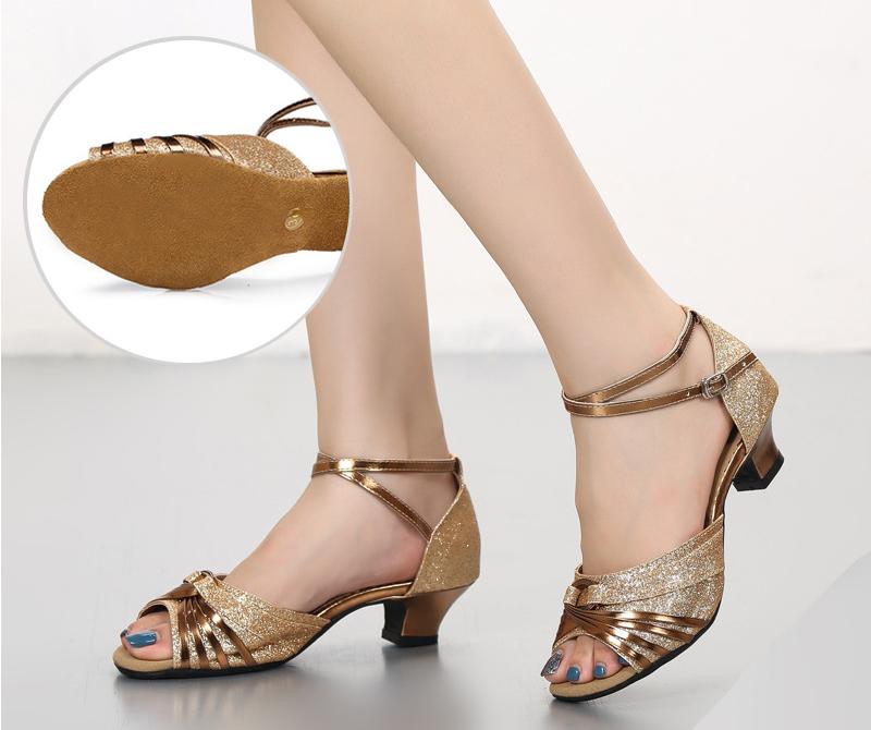 Latin Dance Shoes For Women Mid Heel Sneakers Square Dance Shoes Sandals Square Ballroom Satin Banquet Ladies Shoes