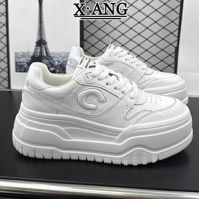The First Layer of Cowhide Board Shoes Women's Thick-soled Heightening Little White Shoes Women's Shoes Autumn and Winter New Casual Sports Shoes