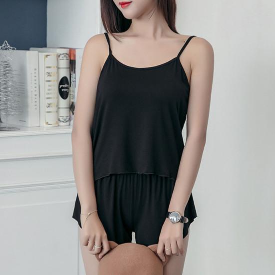 Conjunto de Dos Piezas de Camisola y Pantalones Cortos de Pijama para Mujer Verano Tirantes Finos Top Camisola Pantalones Cortos Color Sólido Casual Ropa de Dormir Ropa de Noche Ropa de Estar por Casa