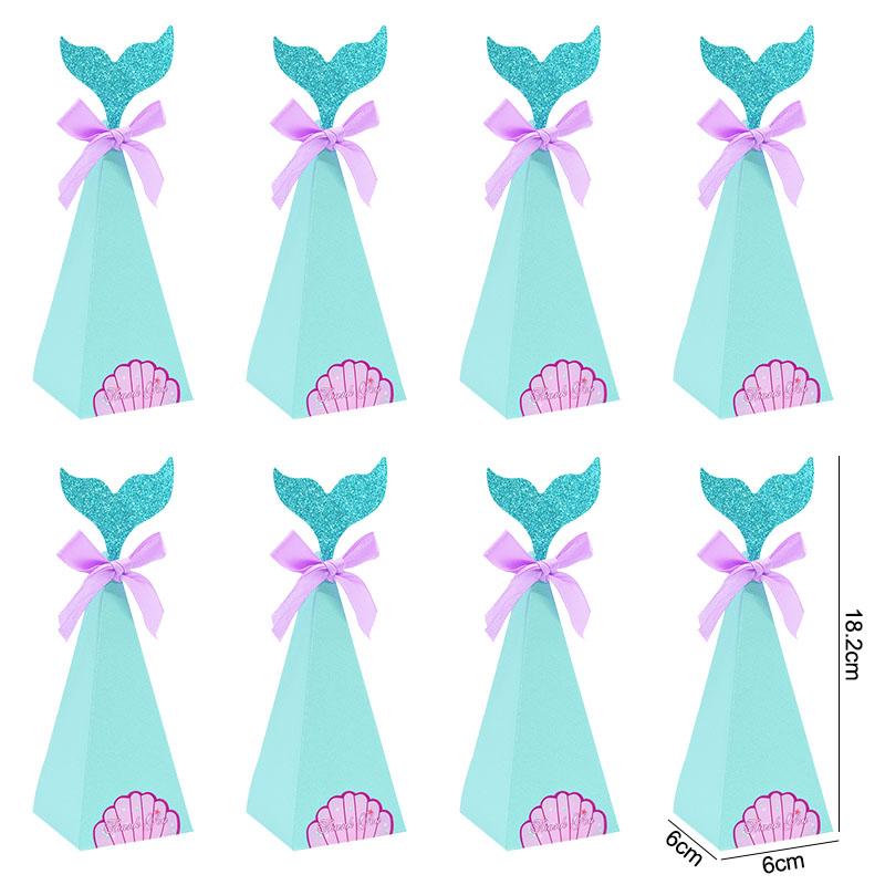 10Pcs Mermaid Tail Paper Candy Box Gift Bags Popcorn Boxes Kids Little Mermaid Birthday Party Decoration Baby Shower Supplies