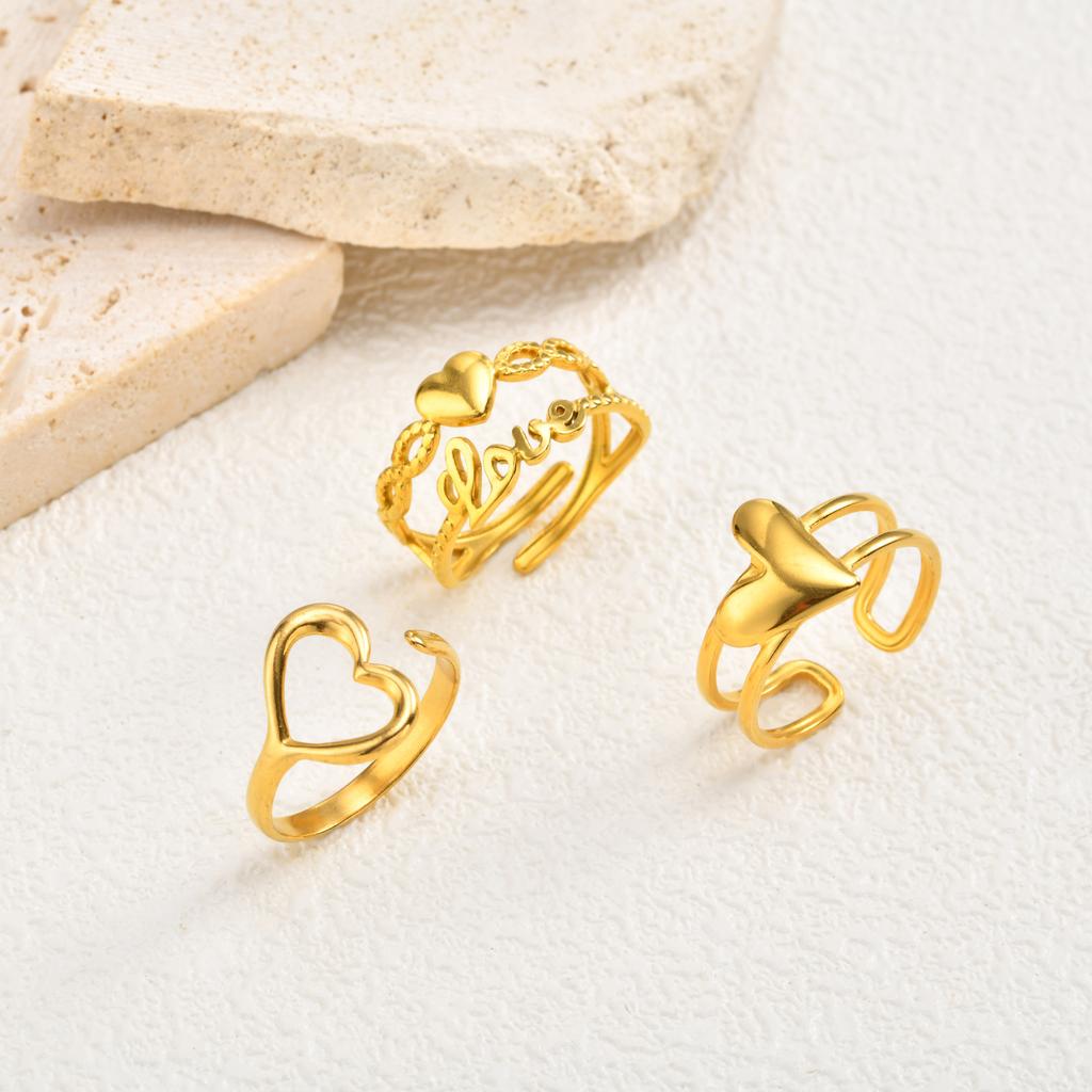 Vnox Gold Plated Heart-shaped Adjustable Rings, Stainess Steel Gold Color Love Open Rings For Women Girl Classic Jewelry Gift