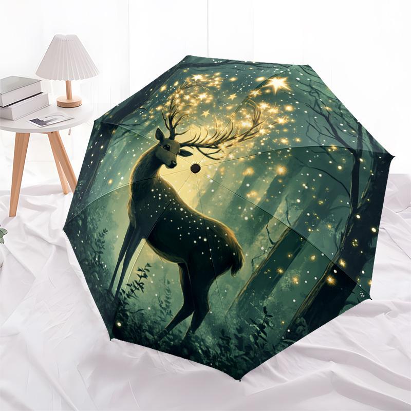 1 PC Automatic Folding Umbrella - Forest Deer Pattern, Portable & Foldable Design with 8 Ribs, Christmas Birthday Gifts