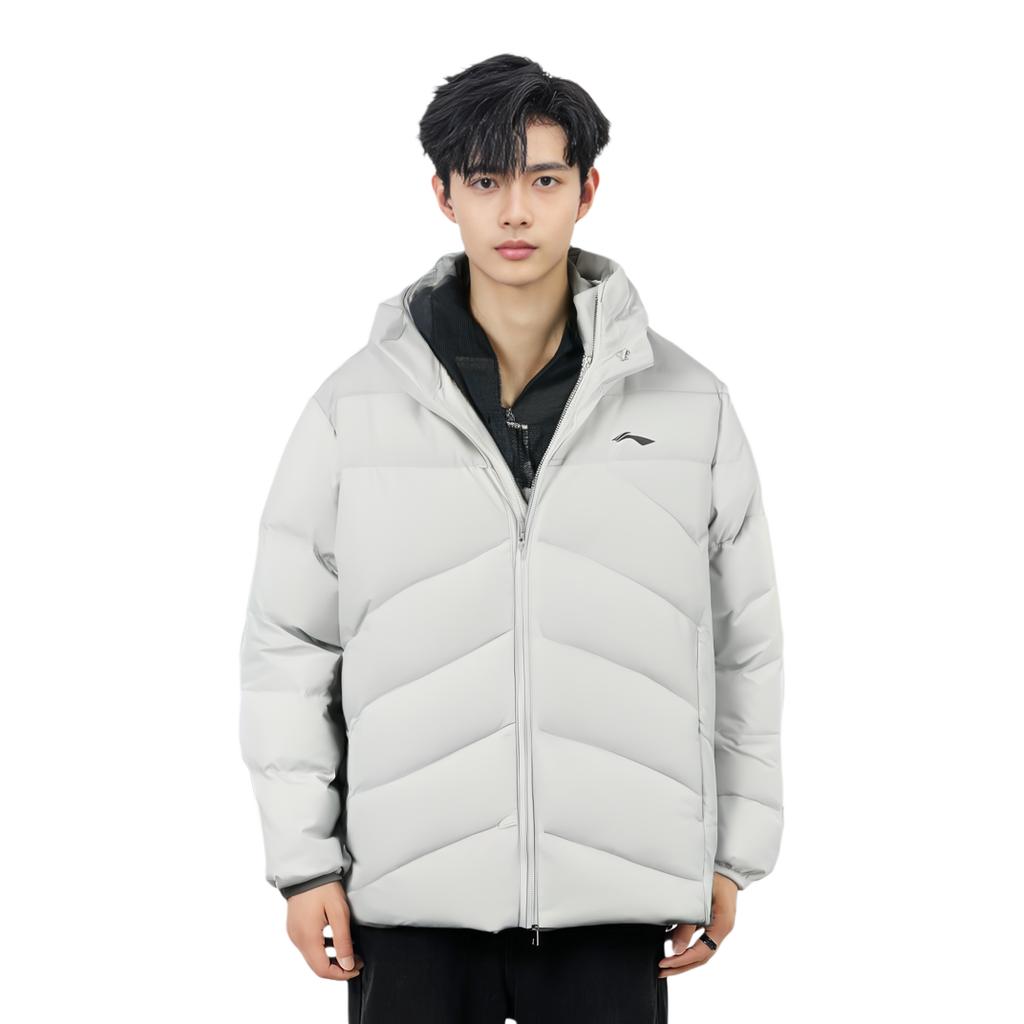 Li-Ning Fitness Series Sports Casual Warm Stand Collar Solid Color Simple Down Jacket Men Jackets Droplet-Gray AYMU563-7
