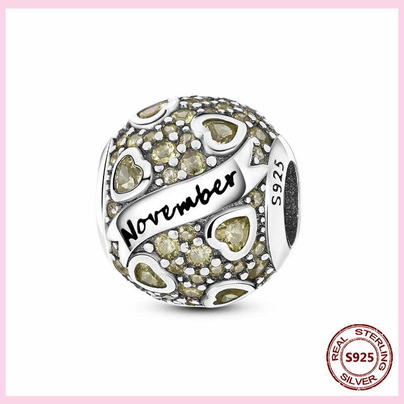 PAMELA 925 Silver Heart Birthstone Charm with Multi-color Zircon Flower Bead for Bracelet Best Gift