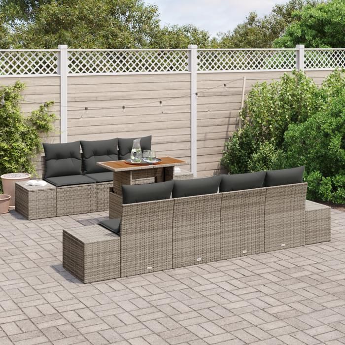VidaXL Ensemble de Sofa de Jardin de 8 Pièces avec Coussins Gris Rattan Poly 3358659