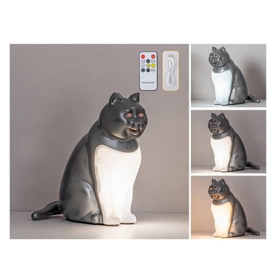 Cat-Shaped Night Light with Aromatherapy Bedside Table Lamp with Sound Function Rechargeable Soft Warm Glow Decorative Figurine Gift for Home Office