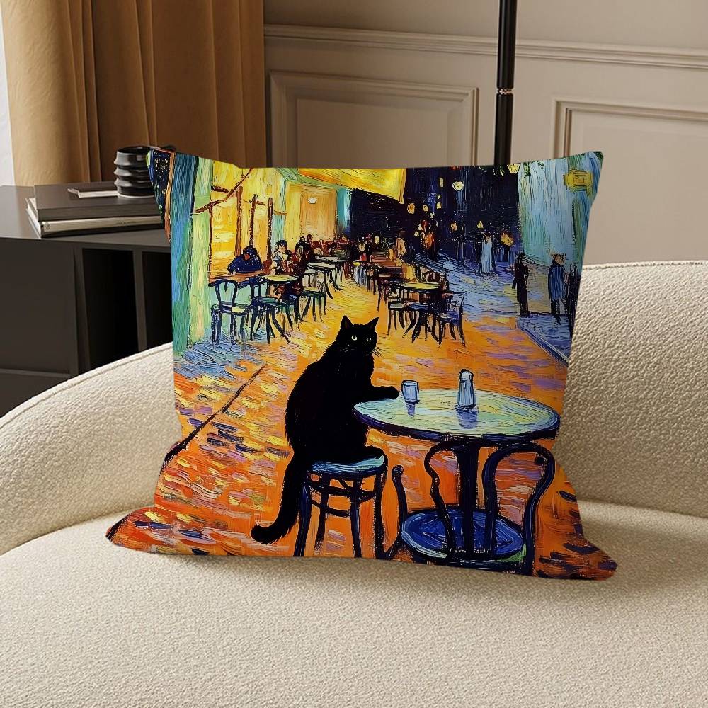 

Подушка Черный Кот Ван Гог Наволочка Подушка Гостиная Диван Домашний Декор На Заказ 12x12Inch