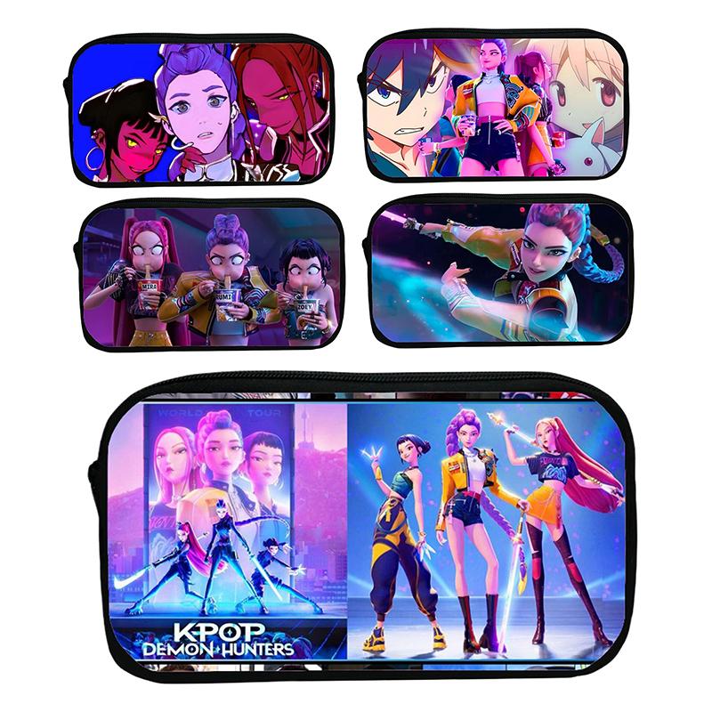 Kpop Demon Hunters Student Pencil Case Cartoon Large Capacity Pencil Box Stationery Supplies Girl Cosmetic Storage Bag Gifts