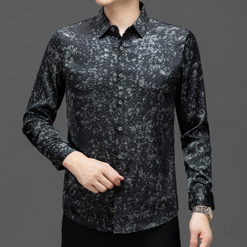 Autumn Men's Long Sleeve Shirt Slim Fit Fashion Casual Lapel Collar
