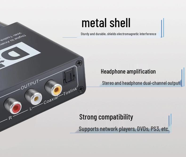 5.1 Channel Digital To Analog Audio Converter with Adjustable Optical Coaxial To 3.5mm Output