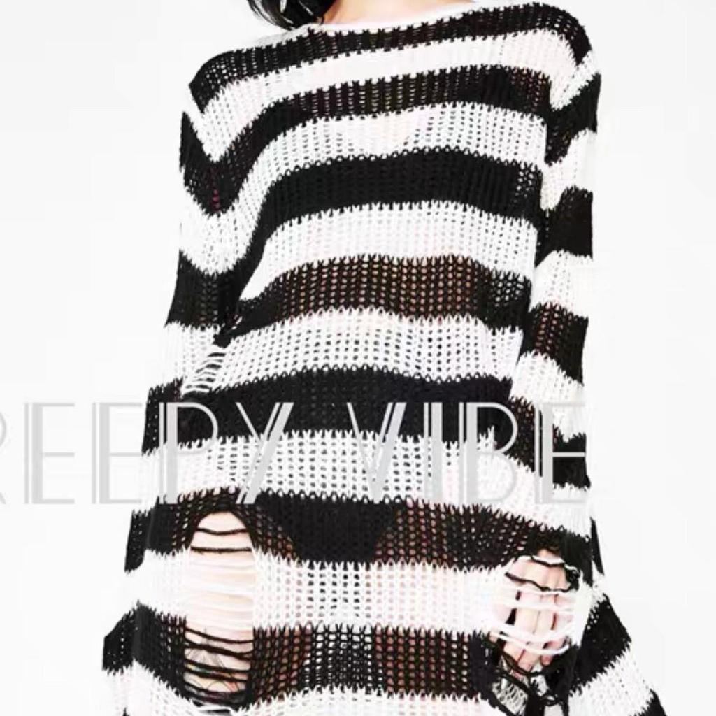 Ripped Striped Korean Sweater - Unisex, Color Block Knitwear