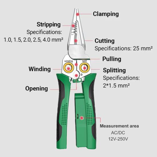 8-in-1 Wire Stripper with Voltage Tester Ergonomic Handle Compact Portable Multi-function Electric