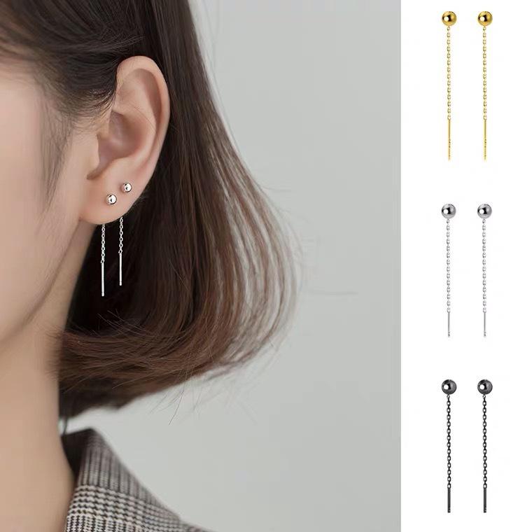 Beixi S925 Sterling Silver Korean-Style Simple Bead Ear Wire Earrings S925 Silver