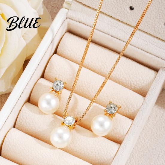 Women Jewelry Set 2Pcs/Set Imitation Pearl Necklace Earrings Adjustable Complete