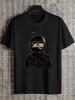 1pc Bold Distressed Graphic Black T-shirt - 180g Cotton Crew Neck Short Sleeve Tee with Geometric Print