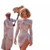 1011 Spring and Summer New European and American Women's Clothing Sexy Long-sleeved Dress Sprinkled with Gold and Silver Fringed Split Evening Dress