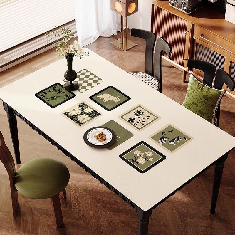 New Chinese Style Oil-Proof Waterproof Scald-Proof Leather Dining Table Mat