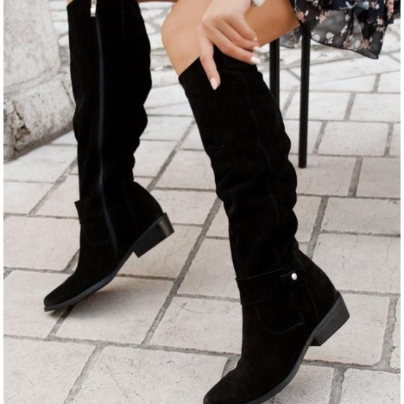 Women New Side Zipper Low Heel Boots Fashion Suede Comfortable Shoe Casual High Top Trendy Boot Light Versatile Ladies Shoes
