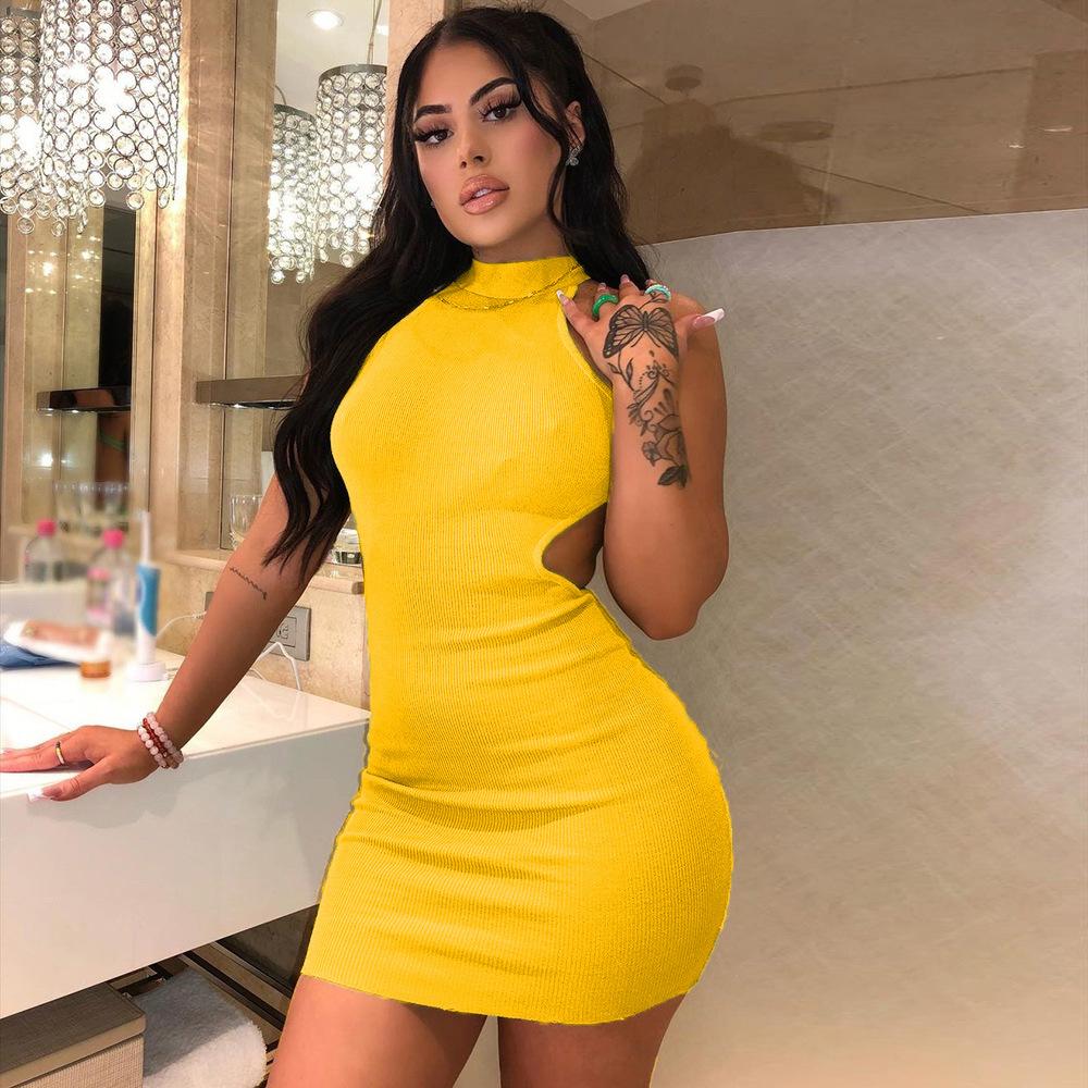 

Женское сексуальное короткое платье с высоким воротом и открытой спиной XXXL жёлтый