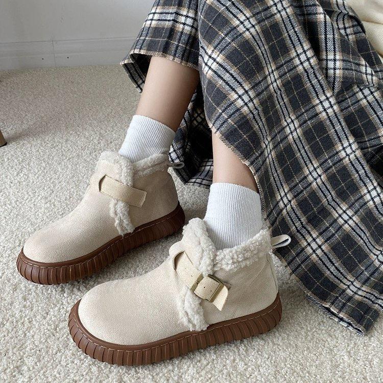 Women's Large Size Soft Sole Winter Warm Fur One Snow Boots Padded Lined Ankle Boots Anti-slip Hiking Casual Sports Cotton Boots