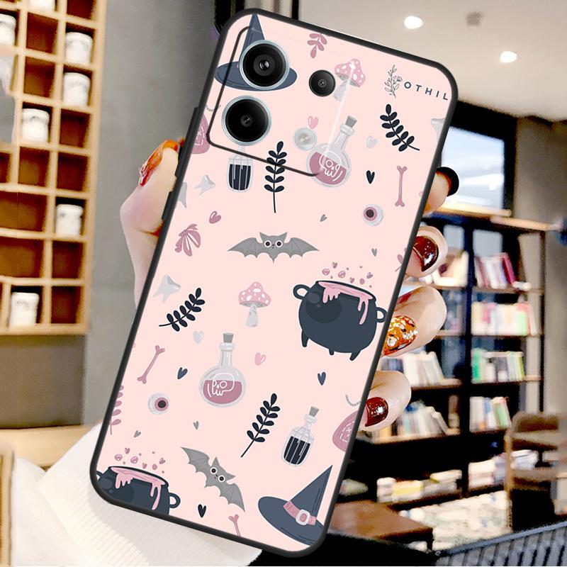 Pink Cat Skull Sorceress Witch For Xiaomi Redmi Note 14 Pro 12 11 9 10 13 15 Pro Plus Case For Redmi 15 10C 12C 13C 14C 15C