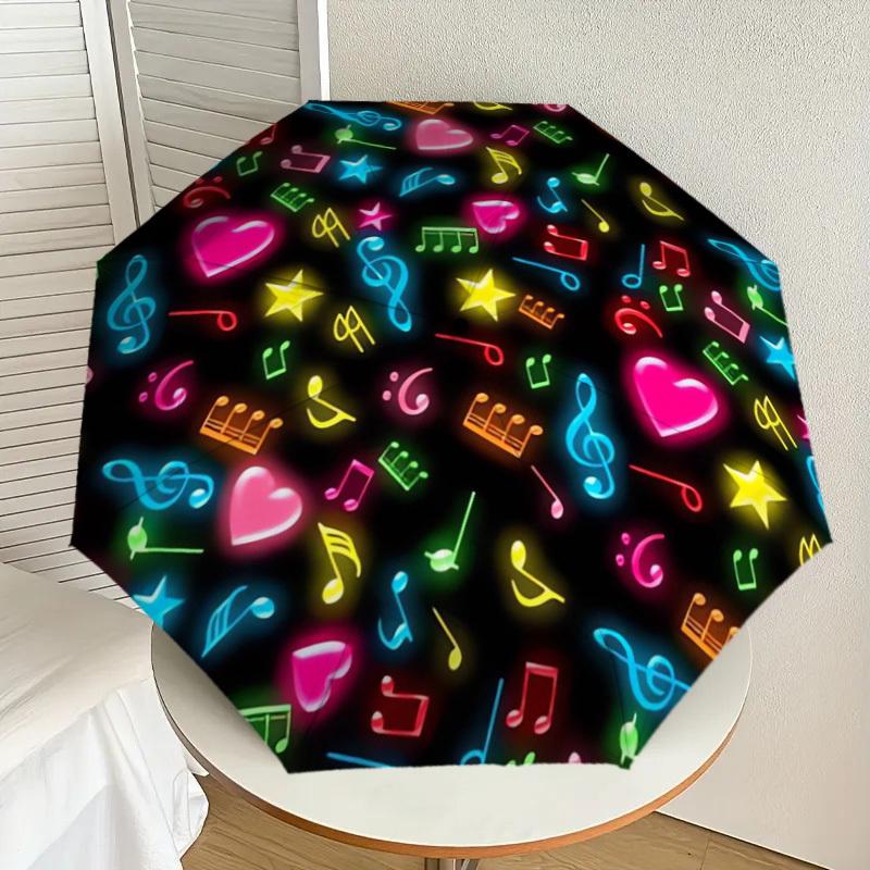1PC Music NotesHeart Symbols Pattern Small Travel Compact Windproof Umbrella, Automatic Folding Umbrella, Automatic Open/Close ,Gift-146