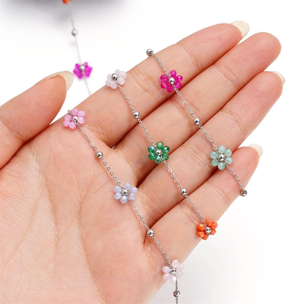 1Meter Stainless Steel Chain Flowers Pearl Beads Flat Link Chains for Necklaces Anklet Supplies DIY Jewelry Making Wholesale