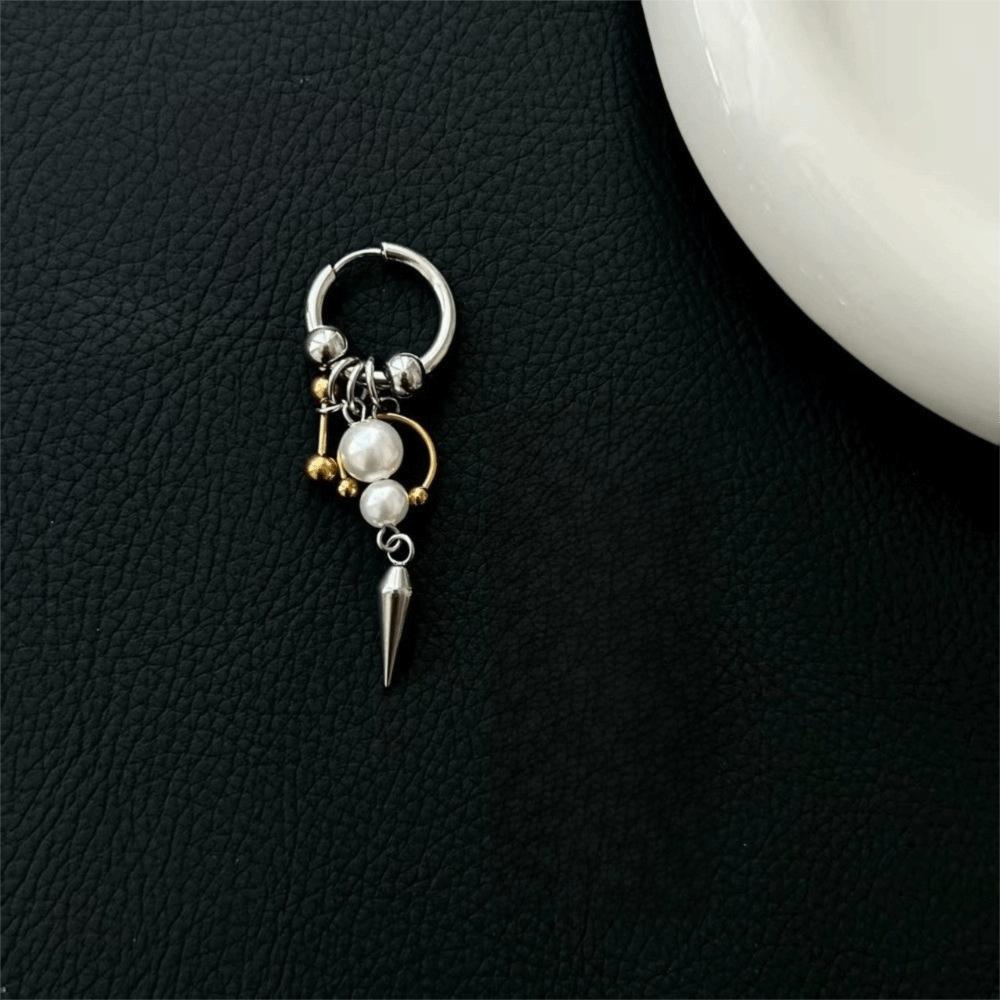 

Creative Punk Earrings Gothic Stainless Steel Rivet Earrings Imitation Pearl Tassel Earrings Jewelry Accessories білий