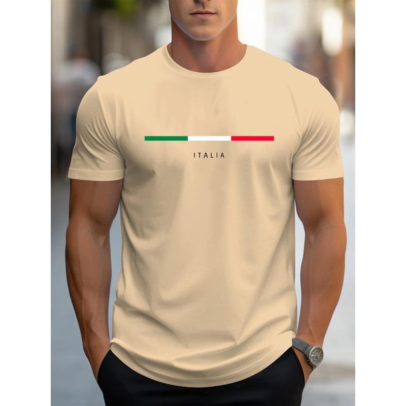 Men's Cotton Fashionable Casual Loose Plus Size ITALIA Pattern Printed Sports Round Neck Short Sleeved T-shirt Top