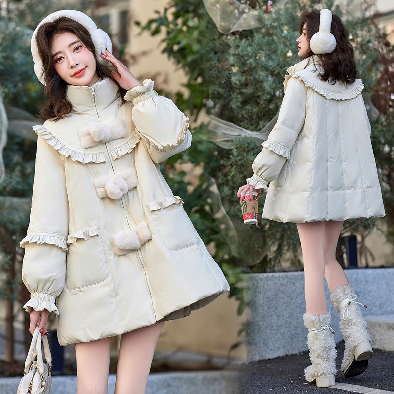 Women's 2024 Chinese-Style Stand-Up Collar Ruffle Down Jacket - Winter Christmas Coat BX2396