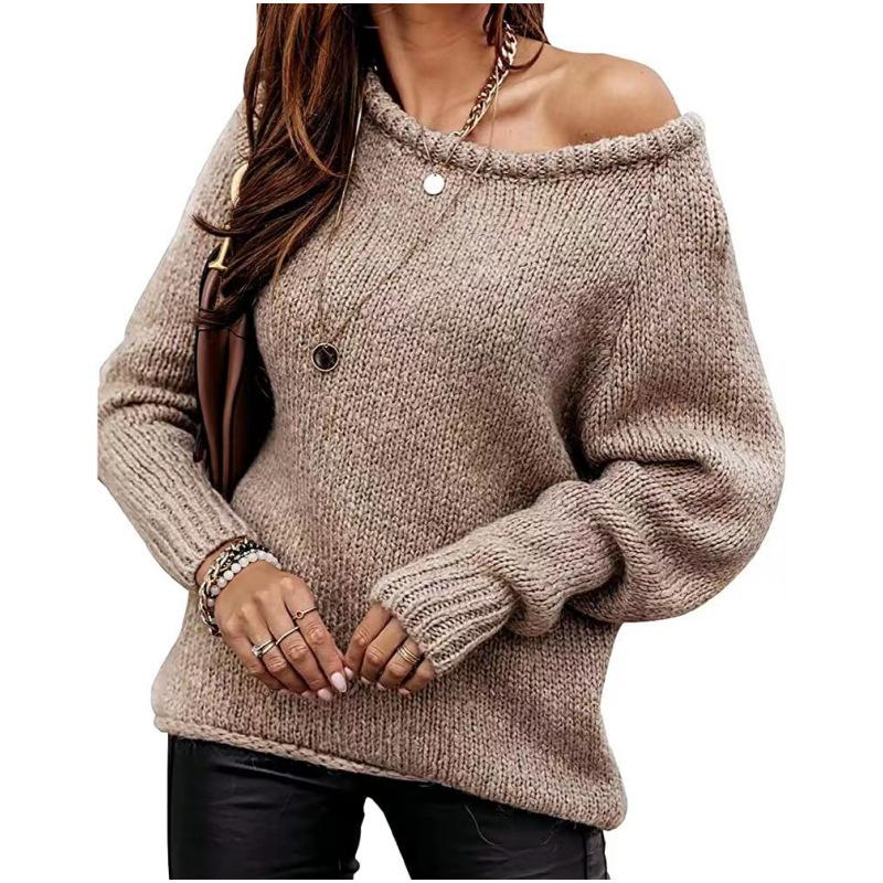 Women's Fashion Casual Solid Color Print Autumn Winter Plus Size Long Sleeve O-Neck Loose Sweaters