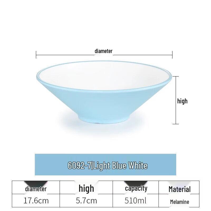 BoZhen Melamine Conical Serving Bowl, 7-inch, Light Blue/White