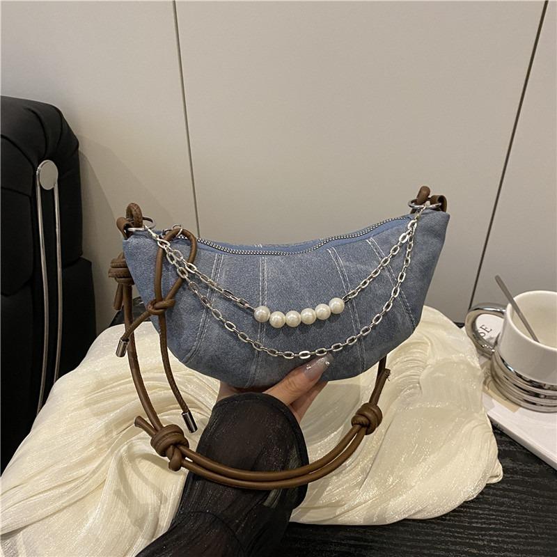 Denim Bag Women's New Trendy Niche Commuter Shoulder Bag Casual Trendy Brand Popular Messenger Croissant