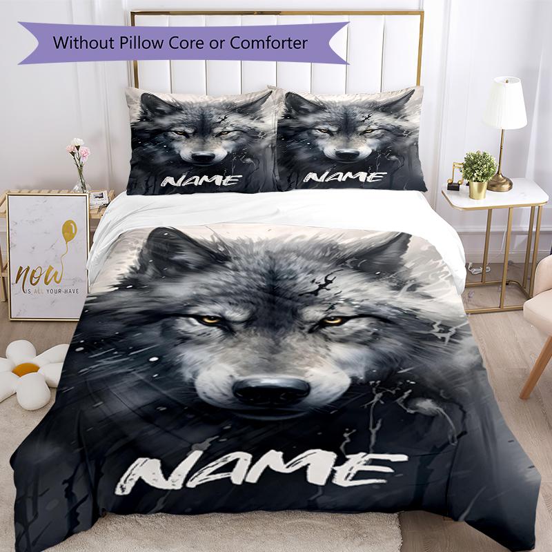3pcs Custom Name Wolf Bedding Set Duvet Cover Closure Includes 1 Duvet Cover & 2 Pillowcases, Soft and Comfortable for All Seasons.