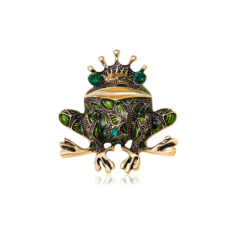 New Fashion Crown Frog Brooch Rhinestone Brooch Creative Versatile Oil Dripping Animal Corsage