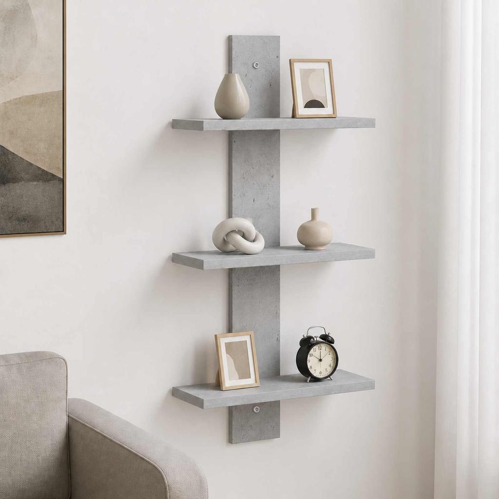 Wall Shelf Concrete Grey 30 X 13.5 X 64.5 Cm Engineered Wood