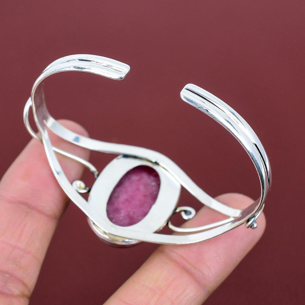 Rhodonite Gemstone Bangle 925 Sterling Silver Cuff Bracelet Elegant Jewelry Adjustable Bangle Handmade Bracelet Wedding Gifts Silver Jewelry